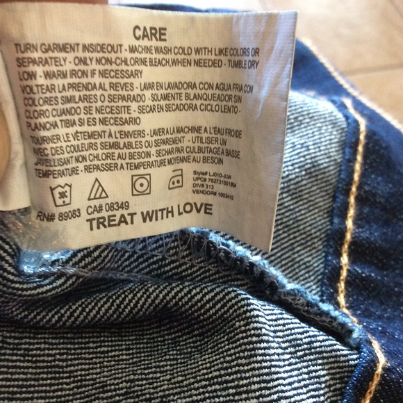 L.e.i. Dark Blue Distressed Jean Jacket Juniors Size S, NWT - Picture 7 of 16